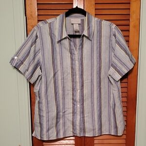 Alfred Dunner Blue and Green Striped Button Down Shirt